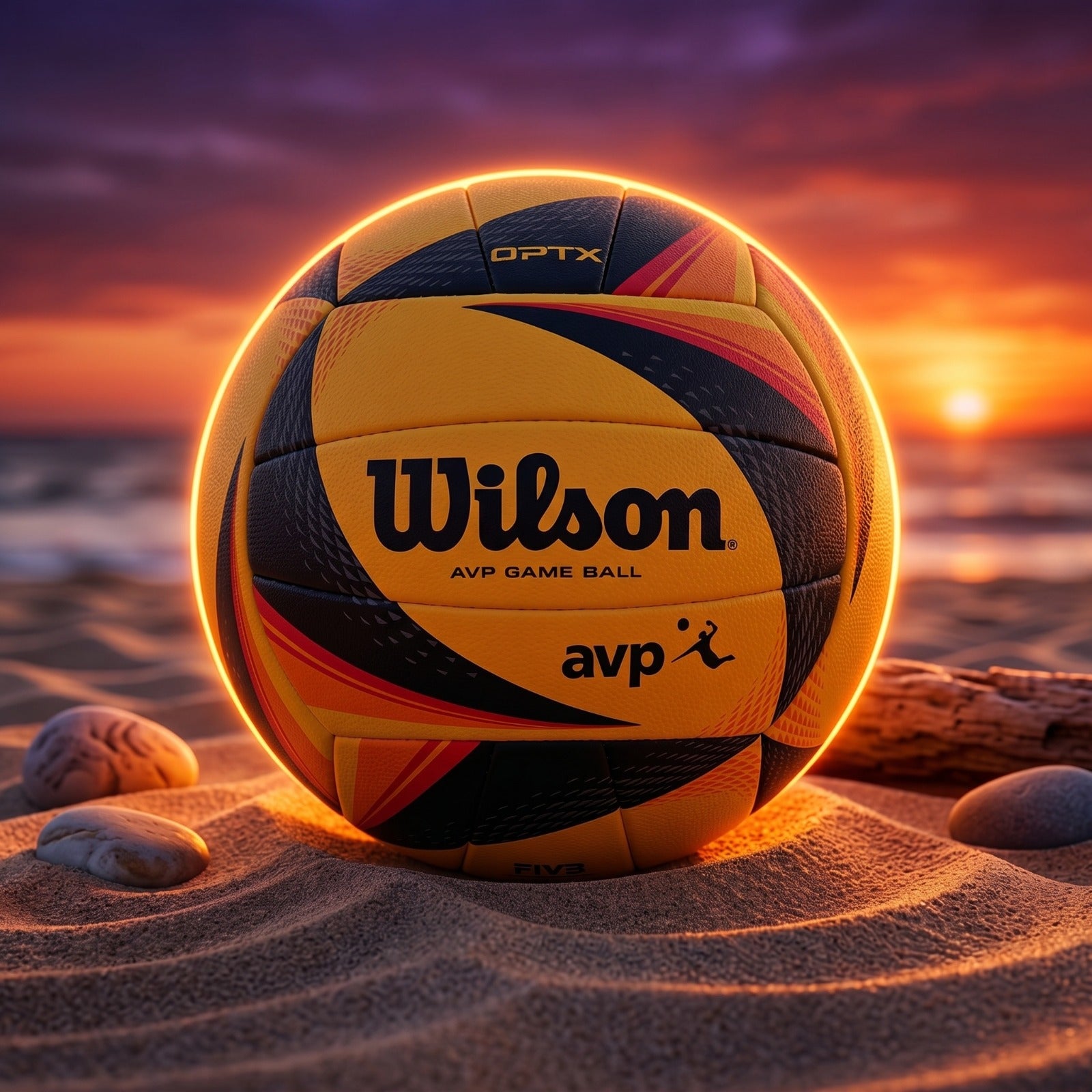 Wilson AVP OPTX Official Beach Volleyball – Pro Game Ball (Yellow/Black)