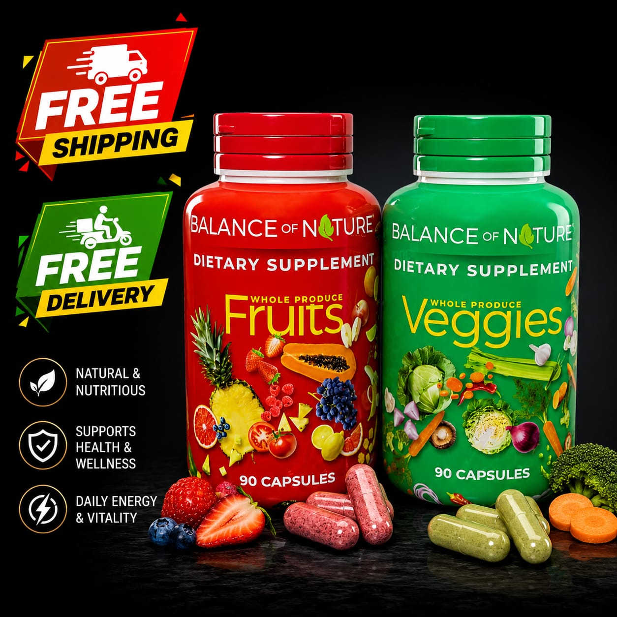Balance of Nature Whole Food Supplement with Fruit & Veggies 180 Count (Pack of 2)