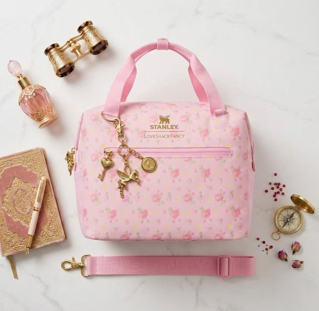 Stanley x LoveShackFancy Pink Floral Travel Duffel Bag with Strap & Keychain
