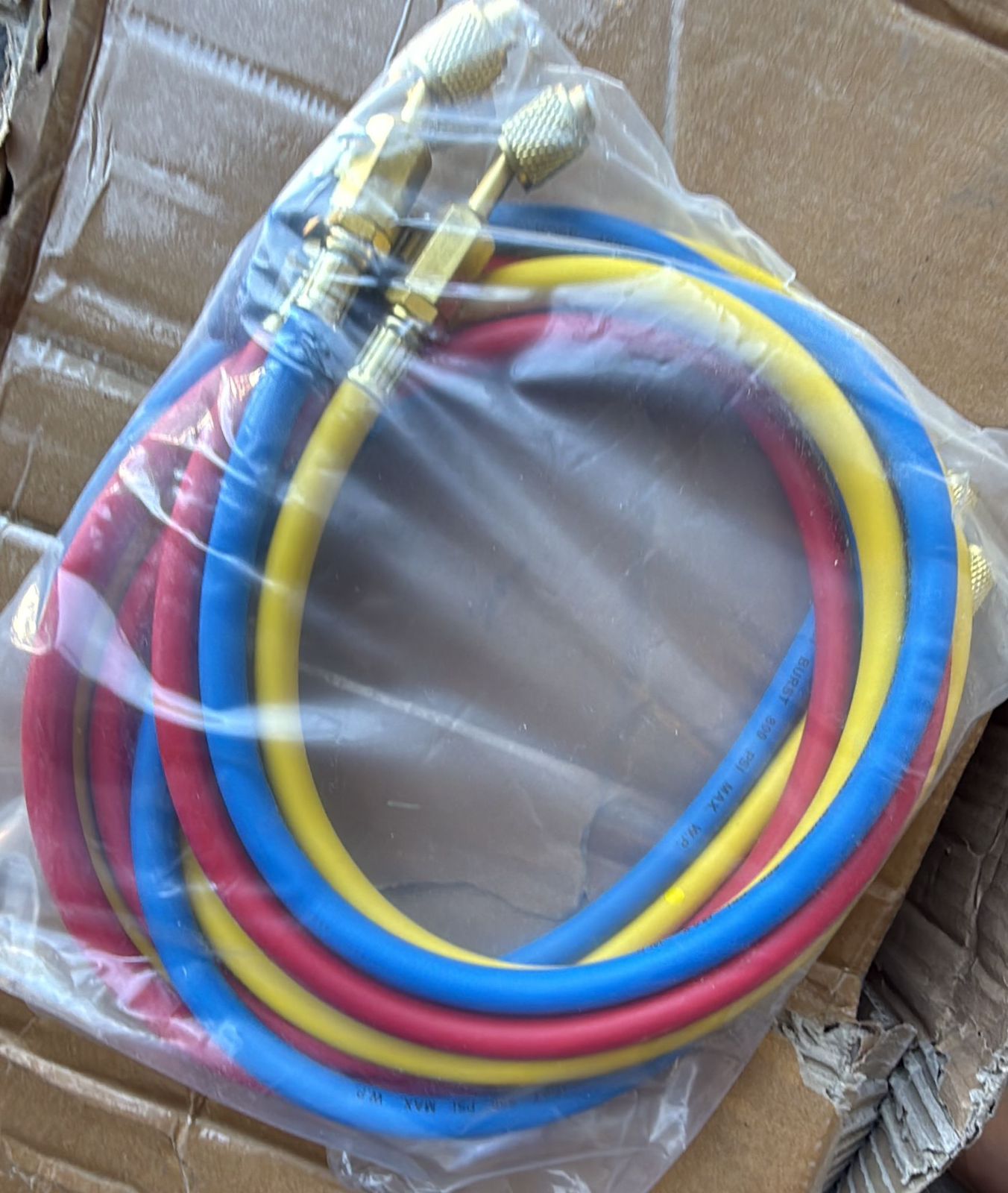 HVAC Refrigerant Charging Hose Set 3-Piece Red Blue Yellow 1/4" SAE AC Manifold Gauge Hoses